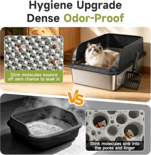 Stainless Steel Litter Box with High Sides (Black XL)