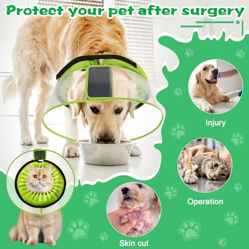 Inflatable Dog Cone Collar with Detachable Enhanced Anti (Kiwi / M+（neck 11"-14"）)