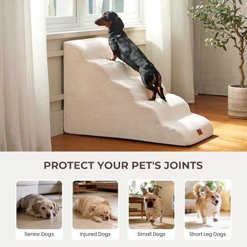 Dog Stairs for Small Dogs 22.6” H (Beige / 33"D x 15.7"W x 22.6"H)