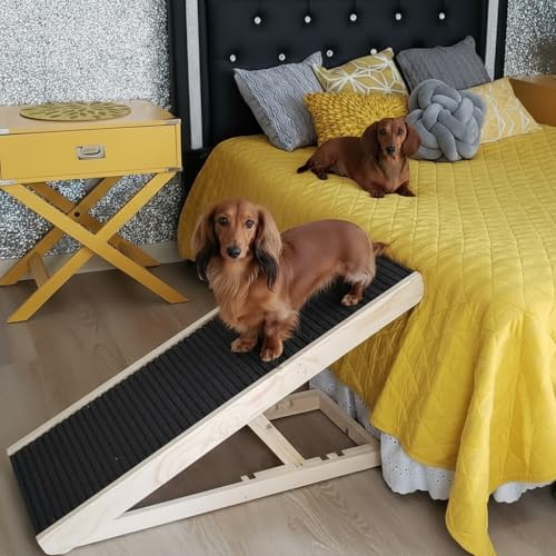 AlphaPaw Original Natural Wood PawRamp for Small & Large Dogs (Full Size Bed Height - 24" / Darkbrown)