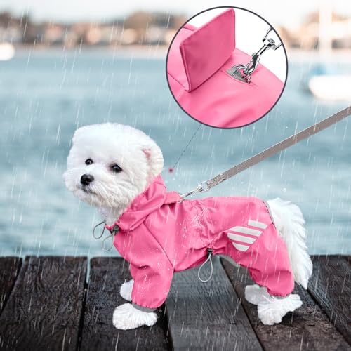 Dog Raincoat Waterproof Dog Rain Jacket with Hood (S(Back Length12'') / Pink)