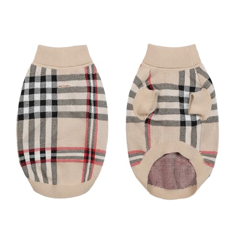 Small Medium Dog Sweater (Grid Apricot / Medium)