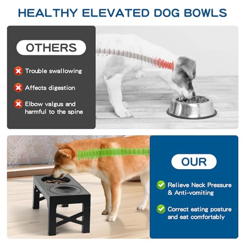 3-in-1 Elevated Slow Feeder Dog Bowls for Food and Water, 5 Heights Adjustable Raised Dog Bowls, Non-Slip, No Spill, for Small Medium Large Dogs and Cats(Black) (3Pcs-Black)