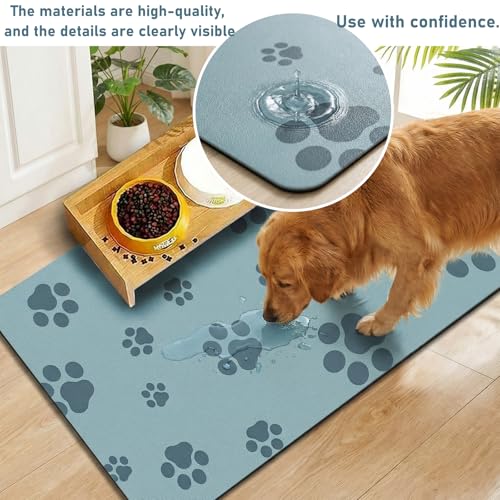 Pet Feeding Mat Dog Cat Food Mat Absorbent No Stains Quick Dry Rubber Bottom Anti (Gray Blue-JY / 12"×20")