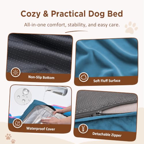 Orthopedic Dog Bed for Extra Large Dogs with Bolster (42.0"L x 30.0"W x 8.5"Th / Enchanted Cove)