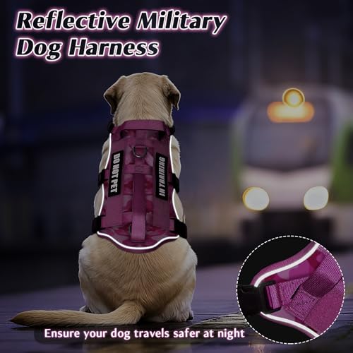 Escape Proof Dog Harness with Double Handle+4 Removable Patches (Medium / Camo Pink)