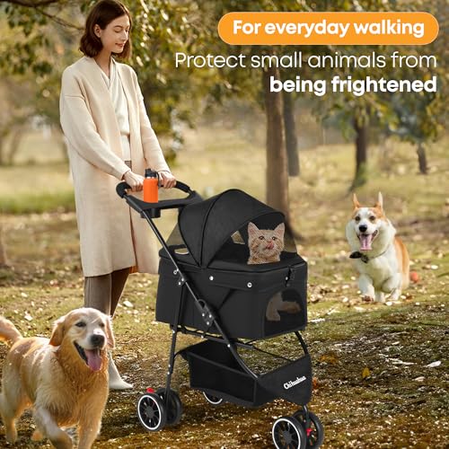 Pet Stroller Dog Stroller for Small Medium Dogs Cats (Black)