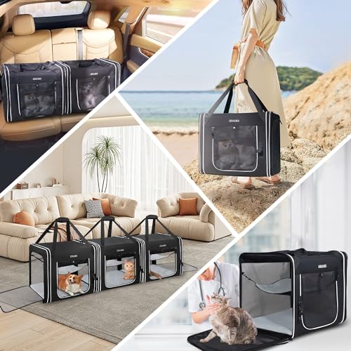 Combinable Pet Car Travel Carrier for a Large Cat (18.0"L x 17.0"W x 17.0"H / Black)