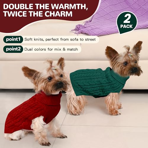 Dog Sweater 2 Pack for Small Dogs (Red & Green / X-Small)