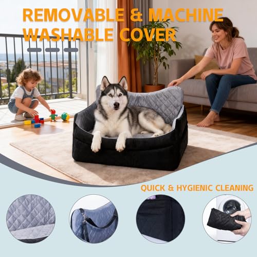 Large Dog Car Seat Booster for Medium Dogs Up to 55 lbs (Grey/Black / L)
