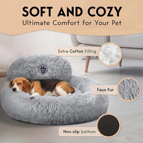 PetJett Calming Dog Bed Medium Size Dog (Bright Grey / Medium - 30”L x 30”W x 8”Th)
