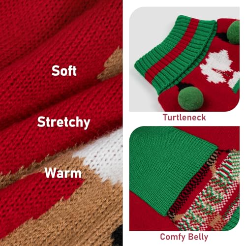 Dog Christmas Sweater for Small Dog Thick Knit with Reindeer Pattern (Medium (7-11lbs) / 3# Santa hat reindeer)