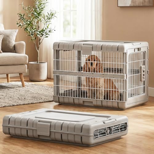 28" L Collapsible Dog Crate for Dogs (Beige / 27.95 x 18.9 x 21.65 in)