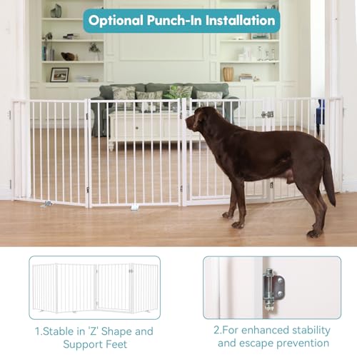 Freestanding Dog Gate with Door for Indoor & Outdoor (White / 【3 Panels with Door】78"W×30"H)