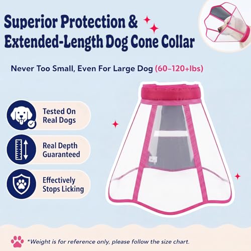 Soft Neck Pad Hard Plastic Dog Surgery Recovery Cone Collar for Large Dogs (Rosered / X-Large)