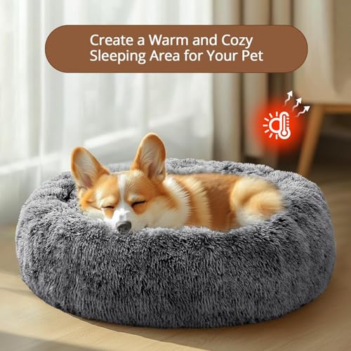 Calming Dog Bed for Small Dogs (Dark Grey / 23.0"L x 23.0"W x 8.0"Th)