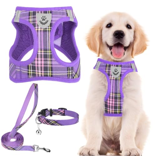 Dog Harness Collar and Leash Set No Pull for Small Medium Sized (Purple / M (CHEST 16"-18"))