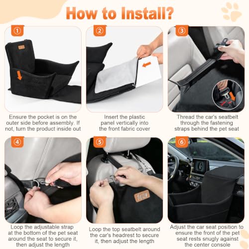 Elevated Dog Car Seat for Small and Medium Dogs Up to 35 lb (Black)