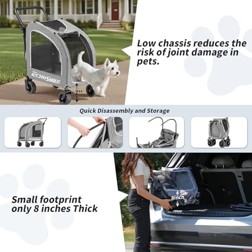 4 Wheel Pet Stroller for Dogs & Cats (Grey)