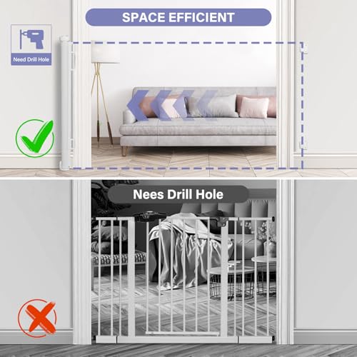 Retractable Baby Gates for Stairs & Doorways (A-white / 34" Tall x 72" Wide)