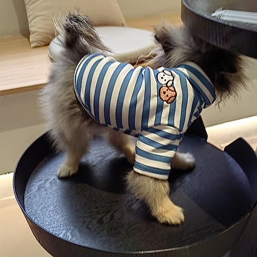 Turtleneck Dog Sweater Cute Doggie Embroidery Super Soft Dog Sweatshirt Dog Shirt Stretchy Striped Puppy Pullover for Cats Small Medium Large Dog (Blue Striped / Small)