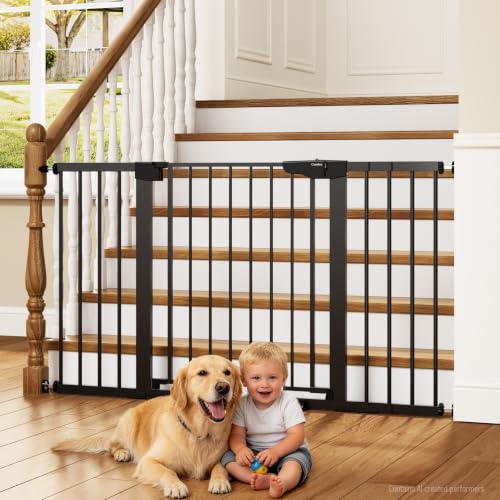 30 54" Extra Wide Baby Gate for Stairs & Auto Close Dog Gate Black (Black / 30"-54" W x 30.5" H)