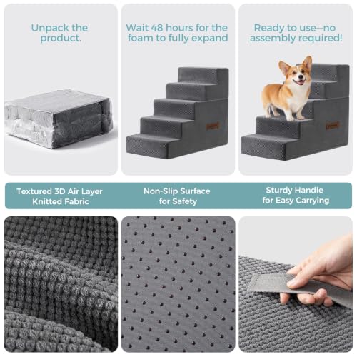 Dog Stairs Steps and Ramp for High Bed & Sofa (Gray / Standard)