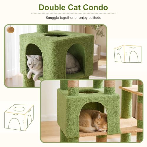 Cat Tree, 76-Inch Tall Heavy Duty Cat Tower for Big Cats HCT039GY (Green and Yellow / 76.8 inch)