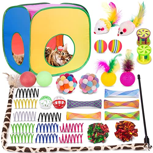 33 Pack Cat Toys for Indoor Cats (Game Tunnel Toy Set - For Cats Over 12lbs)