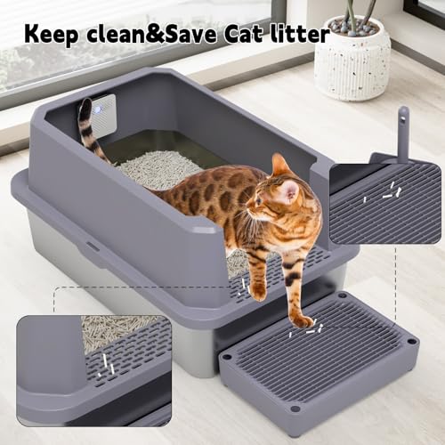 Stainless Steel Litter Box (Gray with Deodorizer, 2 Pack)