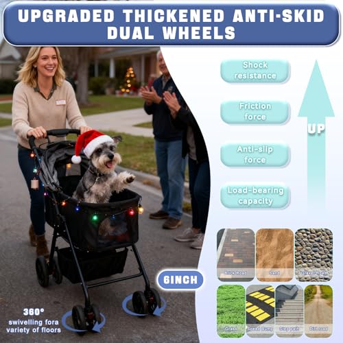 4 Wheels Pet Stroller 4 in 1 Pet Stroller with Detachable Carrier for Small & Medium Dogs Cats up to 55 lbs Easy (White Cartoon)
