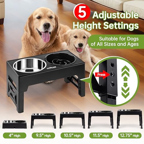 Elevated Dog Bowls (2 Bowls + 1 Slow Feeder / Black)