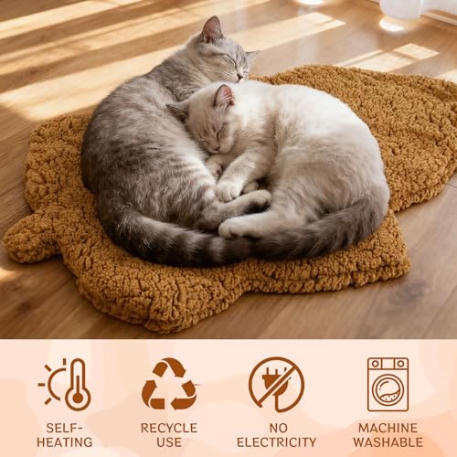3 Pack Self Warming Pet Bed Leaf Shape Self Heating Cat Dog Mat Washable Thermal Sleeping Pad for Indoor Outdoor Hedgehog (Orange / Medium-18"x24")