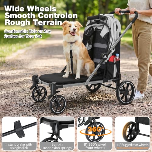 Dog Stroller for Medium Dogs 88lbs with Ramp for Easy Access Foldable (Black&Gray)