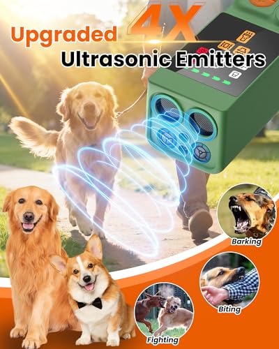Digital LED Display] ultrasonic Dog bark Deterrent with 4 Transmitters (Green)