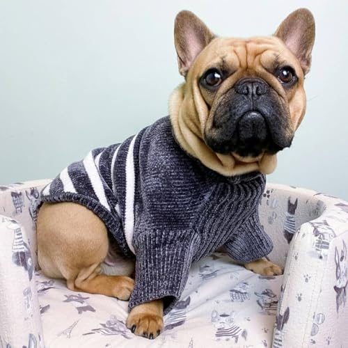 Cozy Soft Chenille Classy Striped Dog Sweater in Chic Grey (16 inch / Chic Grey)