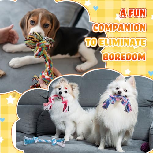 24 Pcs Dog Rope Toys Bulk Multi Color Puppy Chew Rope Cotton Teething Toys 2 Knot Tug for Aggressive Chewers Small and Medium Dogs Puppies