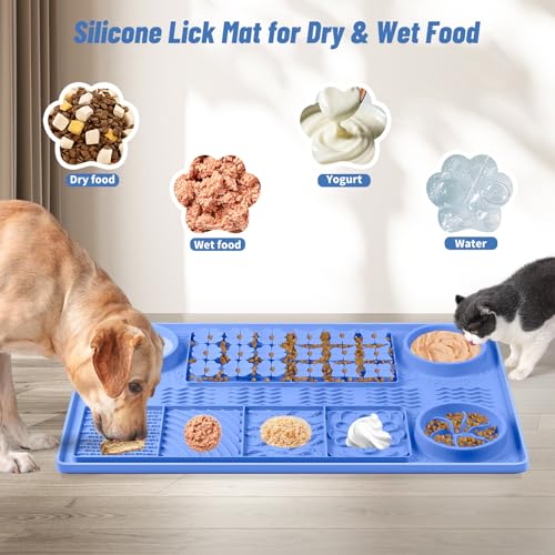 Silicone Lick Mat for Dogs 32"x 20" Large Slow Feeder Mat (Blue:32"x20")