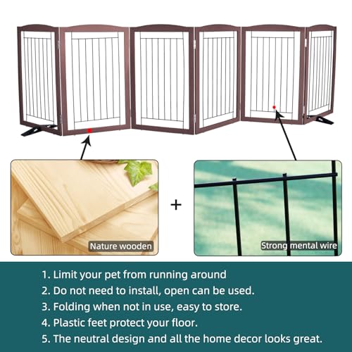 Freestanding Dog Fence Indoor (Brown / 【6 Panels】120''w x 32''h)