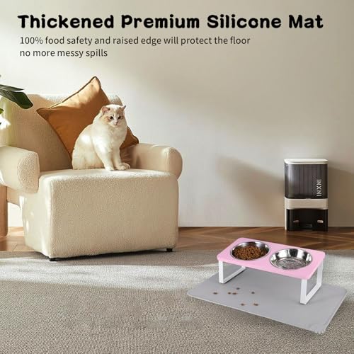 Upgraded Elevated Cat Bowls with Food Mat