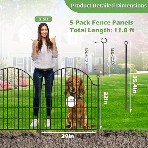 5 Panels No Dig Decorative Garden Fence with Gate (Black / 32 in(H))
