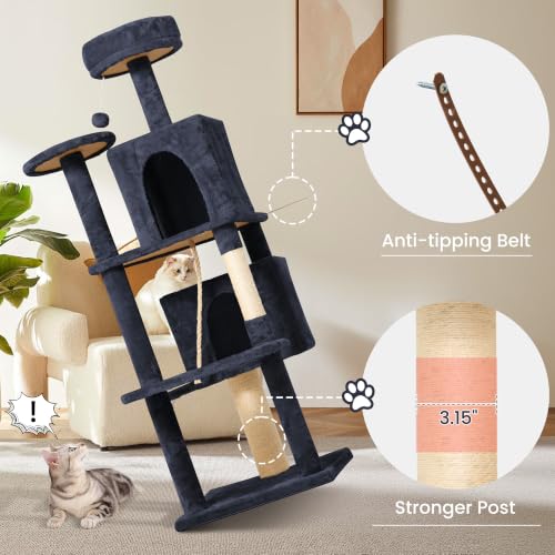58.5inch Large Cat Tree Tower Condo for Indoor Cats (58.5in / Light Black)