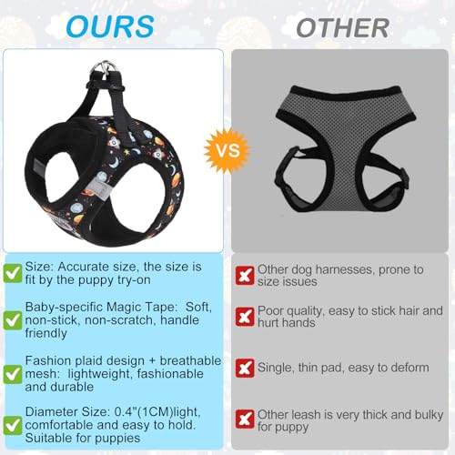 Dog Harness Medium Sized and Leash Set (Medium(Chest Girth 16" - 18") / Black Planet)
