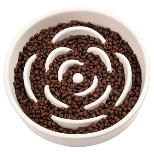 White Ceramic Dog Bowl Slow Feeder for Medium and Large Breed (8.26 In White Slow Feeder Bowl / White)