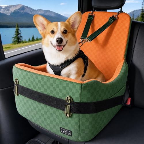 Pet Car Seat with Patented Safety System (Green/Orange / Medium)