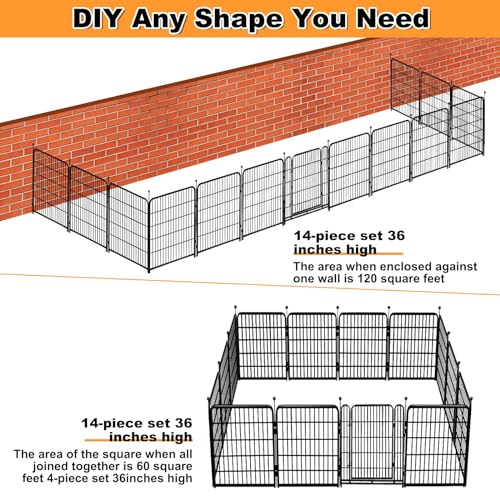 36 in(H) Garden Fence, Wide Gate Low Threshold, 10 Panels Total 22.1 Ft(L) Heavy Duty Iron Animal Barrier Fence for Yard,Suitable for Indoor Or Outdoor Dog Fencing,Garden Border Fence (36''(H)-10panels-22.1ft(L))
