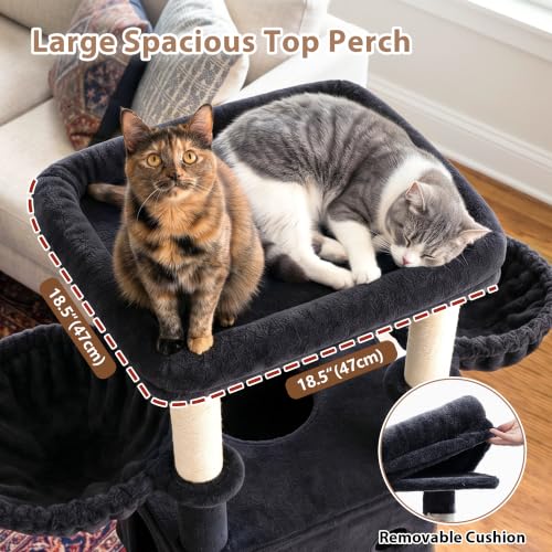 Cat Tree 78.7'' Tall Tower with Extra Wide Top Platform GCT804G (78.7 inches / Smoky gray)
