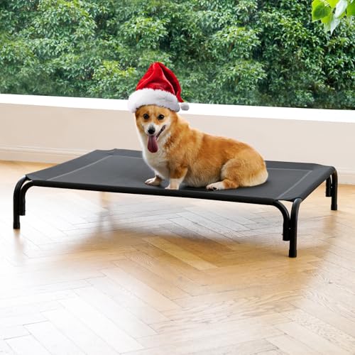 Elevated Dog Bed Raised Outdoor Dog Cot for Medium Dogs (M-35.4"L×25.6"W×7.9"Th / Black)