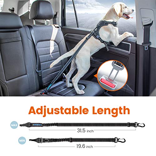 Dog Seatbelt Updated Adjustable Harness Reflective Bungee Dog Car Seat Belt with Aviation Aluminum Alloy Rotatable Carabiner (Black)
