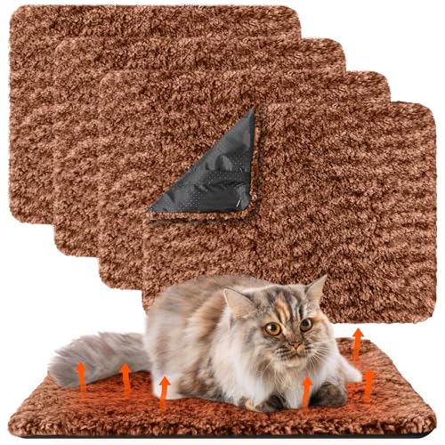 4 Pack Self Warming Cat Mat for Pets (16 x 20 Inch / Brown)